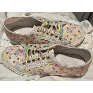 SuperGA x LoveShackFancy Pink Women's Floral Embroidered Sneakers 8.5-9 EU 39.5